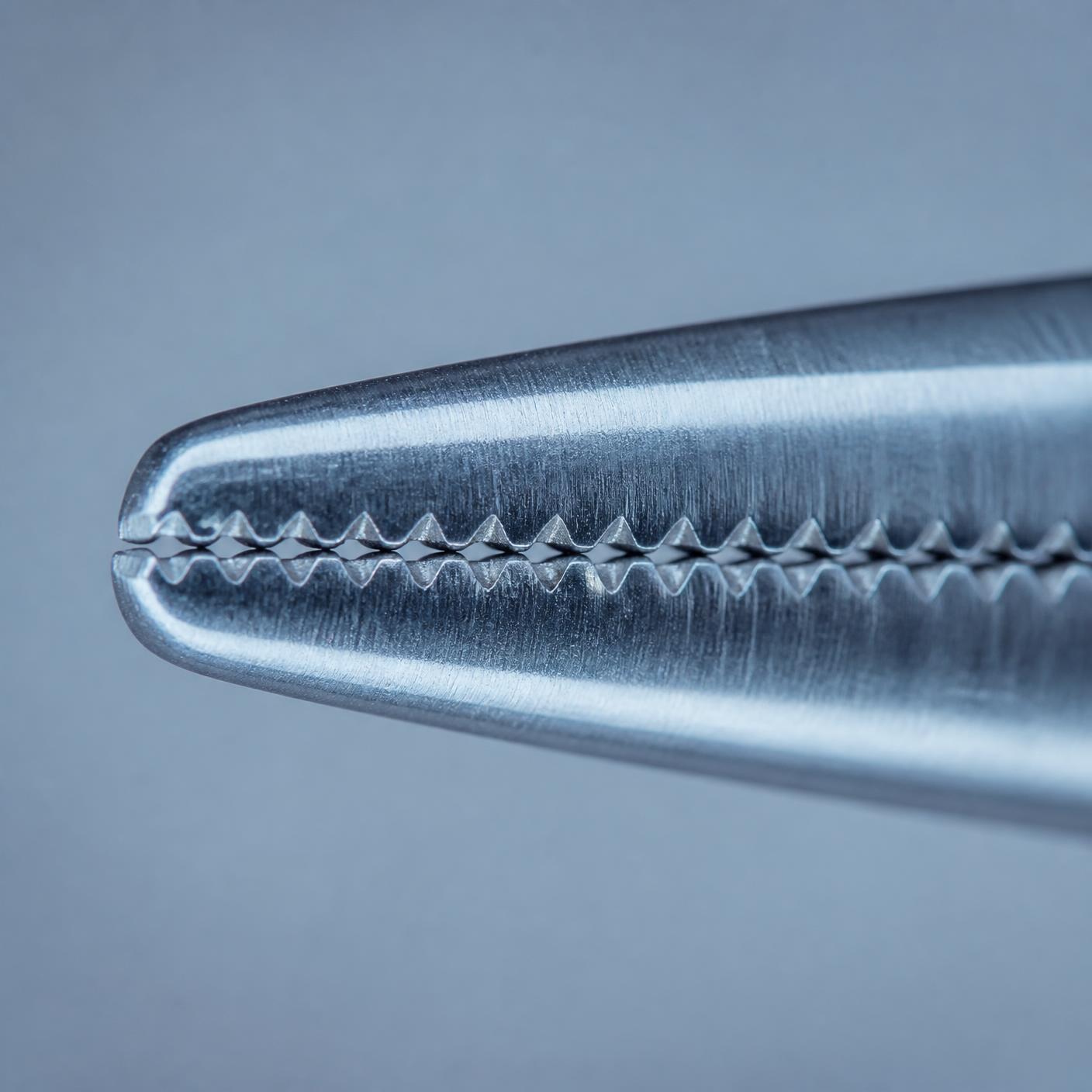 Ultra macro view of forceps tips showing serration detail
